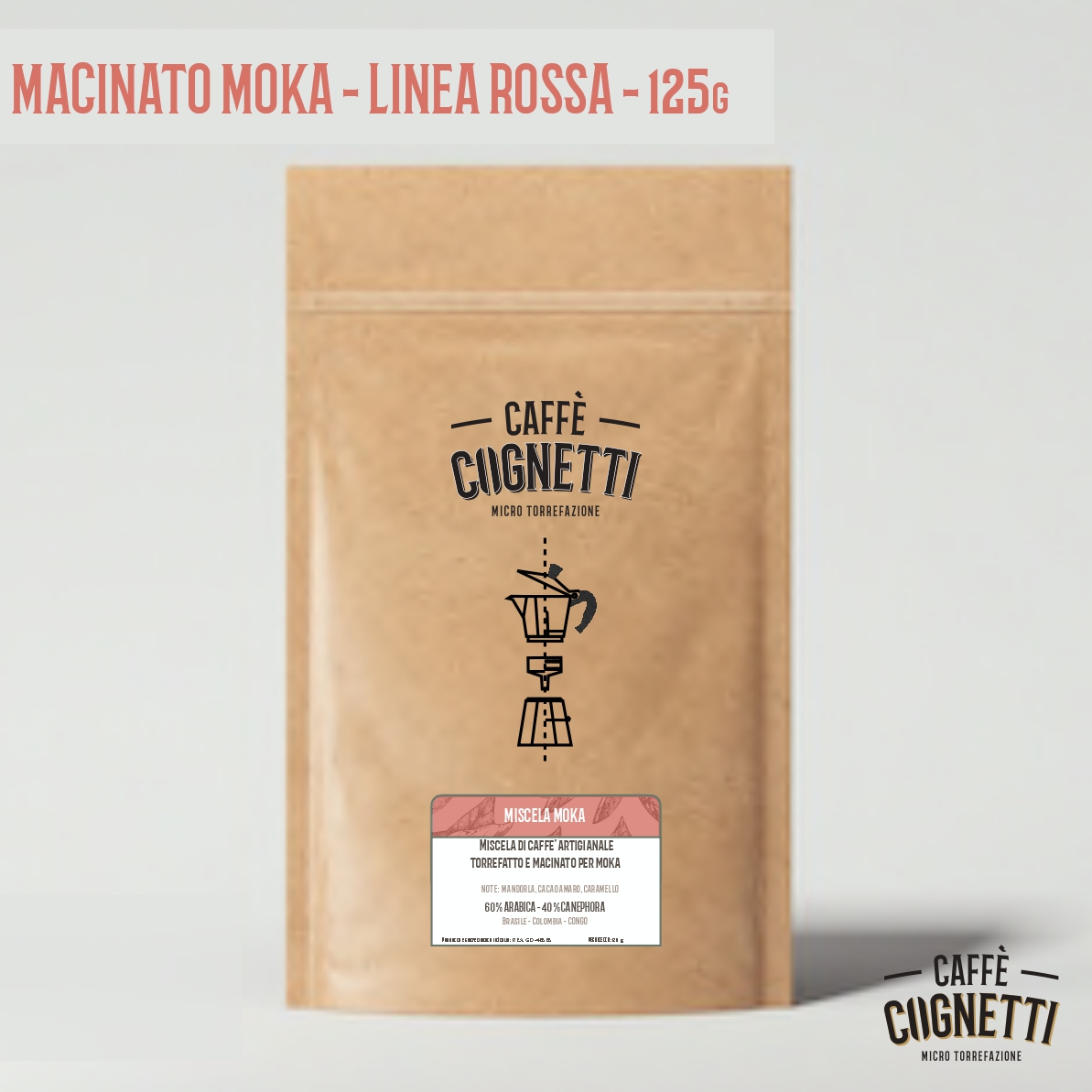Miscela Moka 60/40 - Linea Rossa - Caffè macinato per moka 125g