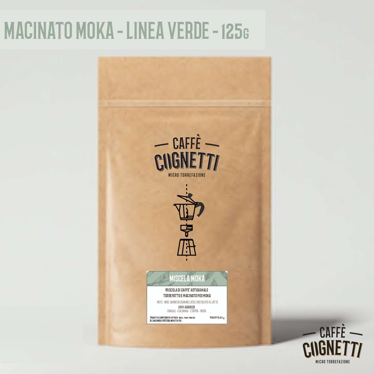 Miscela Moka 100% Arabica - Linea Verde - Caffè macinato per moka 125g -  Caffè Cognetti
